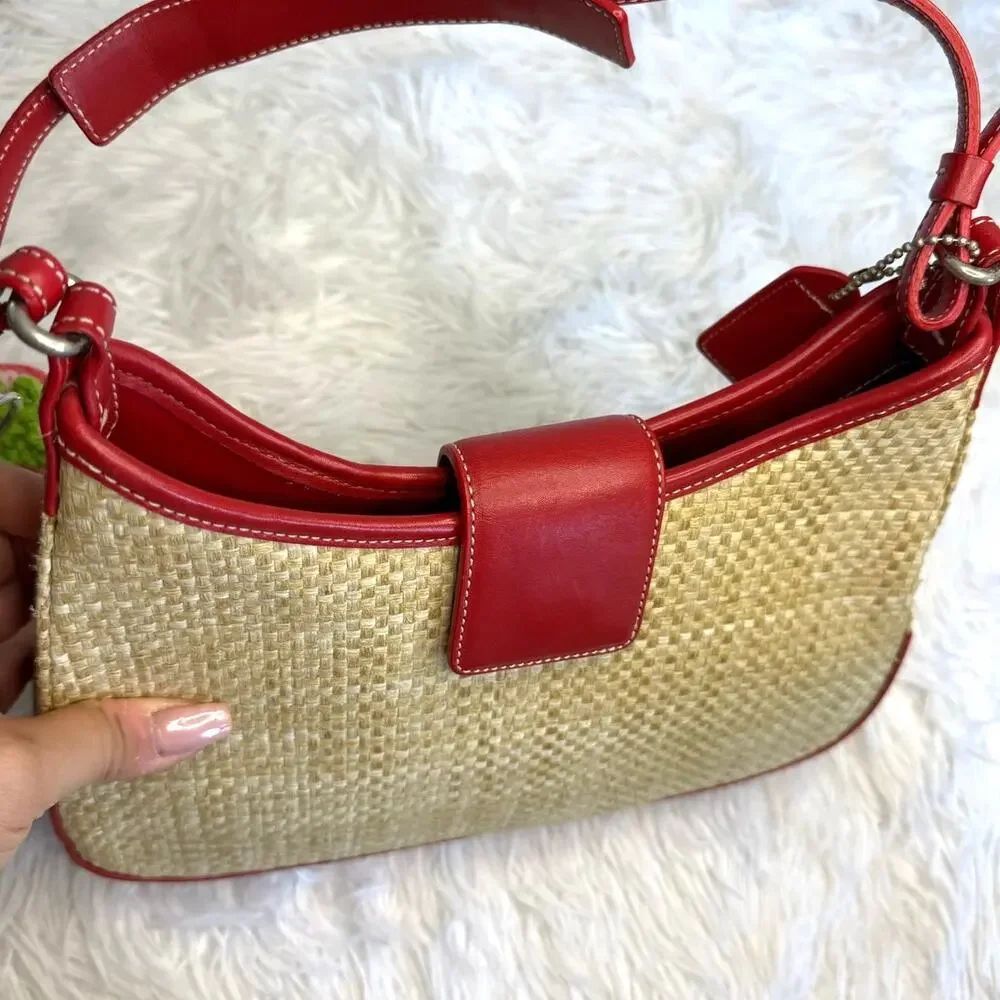 y2k COACH Vintage 2000s 8159 Straw Shoulder Bag - Picture 6 of 9